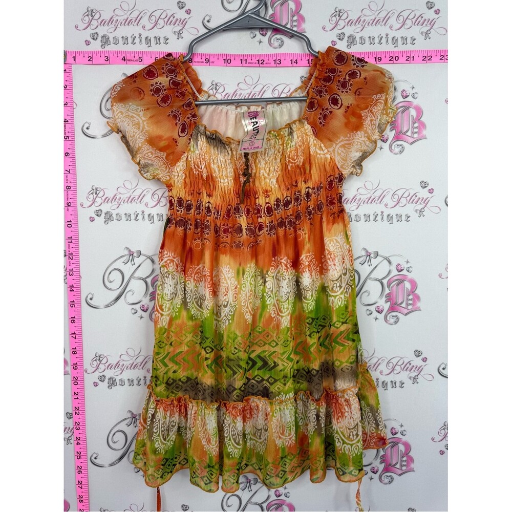 Beautees shirt boho y2k Orange Green Multi-Color Boho Peasant Blouse
